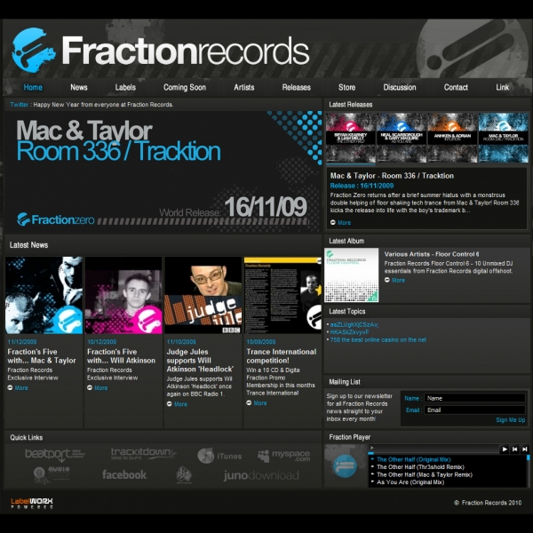 Fraction Records new Label Worx powered website launched Label Worx